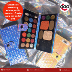 Estuche de Sombras mate y glitter y Rubors, estilo sirenita.