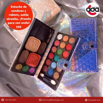 Estuche de Sombras mate y glitter y Rubors, estilo sirenita.
